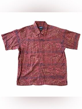 VTG Patagonia A/C Print Hawaiian Camp Shirt Size Med Hibiscus Floral Aztec Print